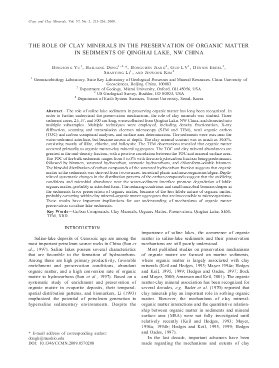 (PDF) The Role of Clay Minerals in the Preservation of Organic Matter ...