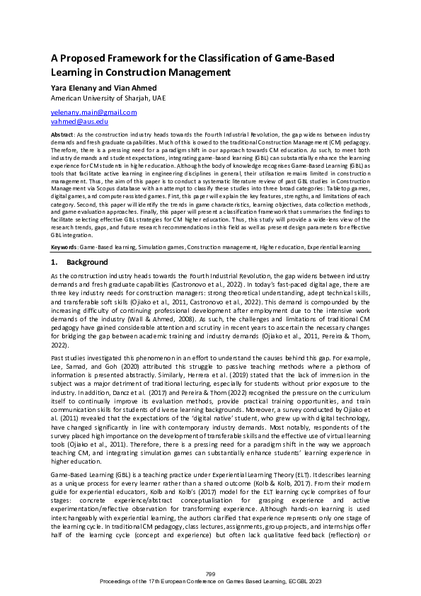 (PDF) A Proposed Framework for the Classification of Game-Based ...