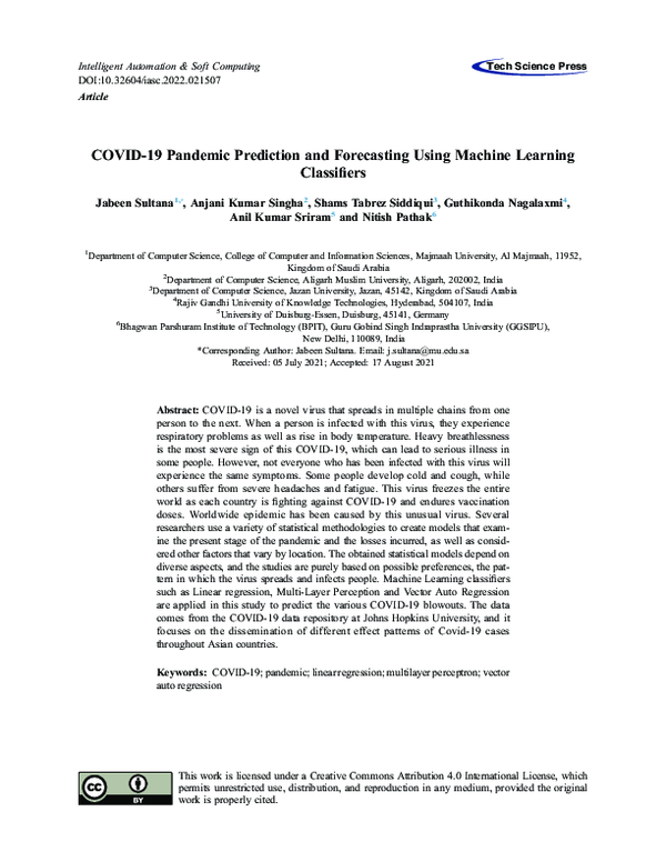 (PDF) COVID-19 Pandemic Prediction and Forecasting Using Machine ...