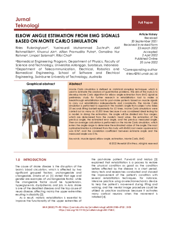 (PDF) Elbow Angle Estimation from Emg Signals Based on Monte Carlo ...