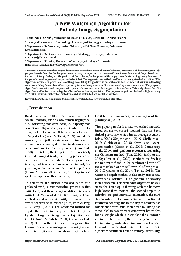 (PDF) A New Watershed Algorithm for Pothole Image Segmentation