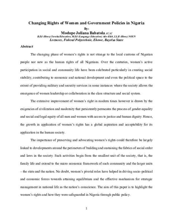 (PDF) Changing Rights of Women and Government Policies in Nigeria