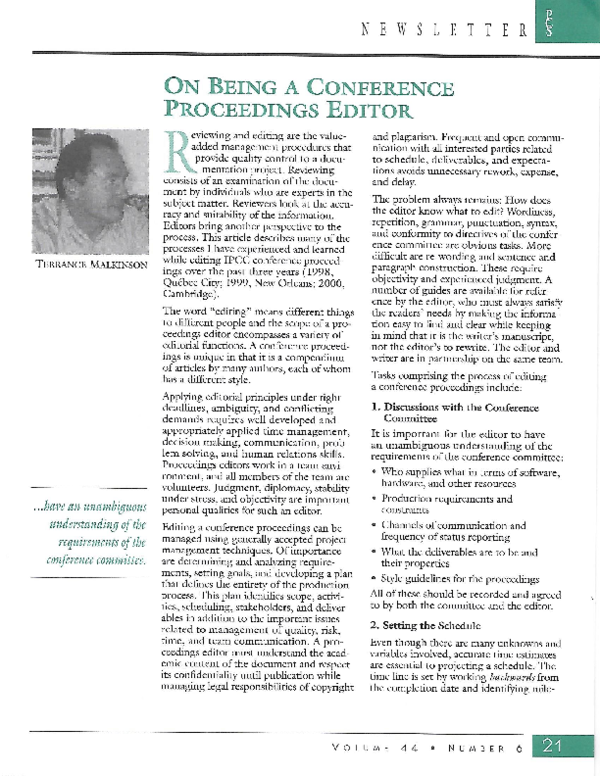 (PDF) On Being a Conference Proceedings Editor