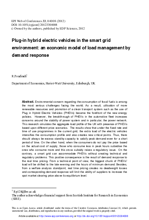 (PDF) Plug-in Hybrid Electric vehicles in the smart grid environment