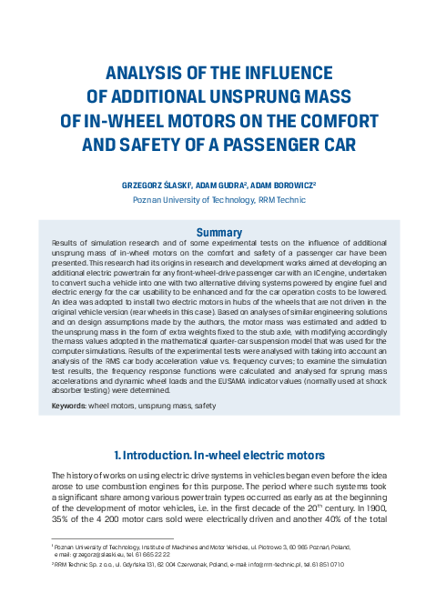 (PDF) Analysis of the influence of additional unsprung mass of in-wheel ...