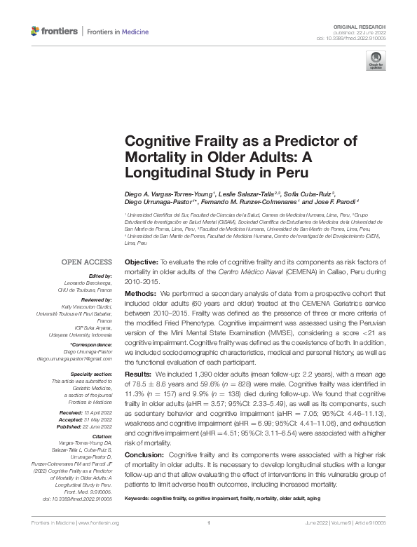 (PDF) Cognitive Frailty as a Predictor of Mortality in Older Adults: A ...
