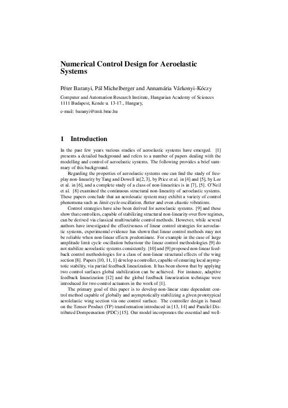 (PDF) Numerical control design for aeroelastic systems
