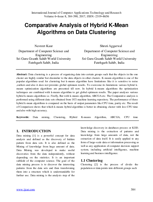 (PDF) Comparative Analysis of Hybrid K-Mean Algorithms on Data Clustering