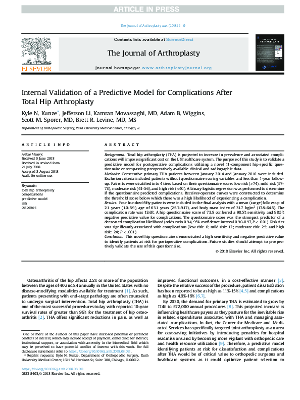 (PDF) Internal Validation of a Predictive Model for Complications After ...
