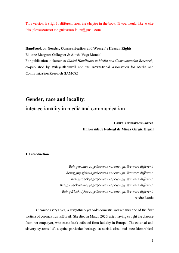 (PDF) Gender, race and locality: intersectionality in media and ...