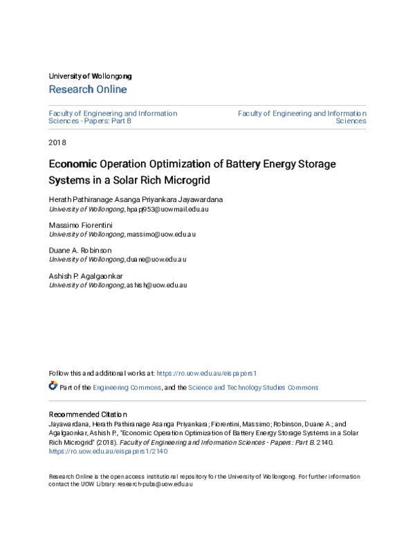 (PDF) Economic Operation Optimisation of Battery Energy Storage Systems ...