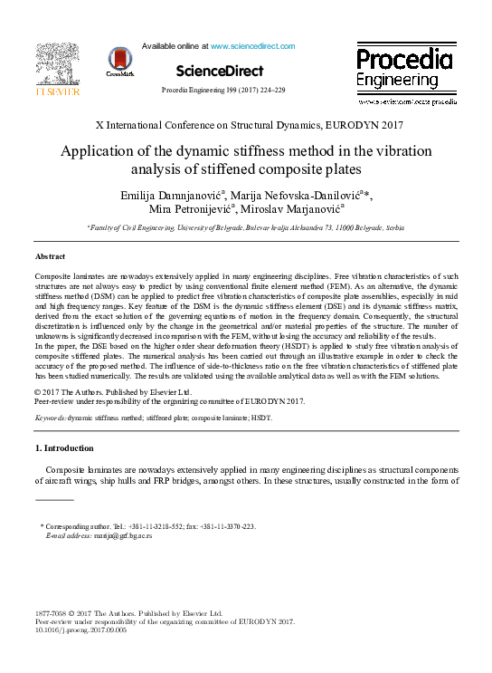 (PDF) Application of the dynamic stiffness method in the vibration ...
