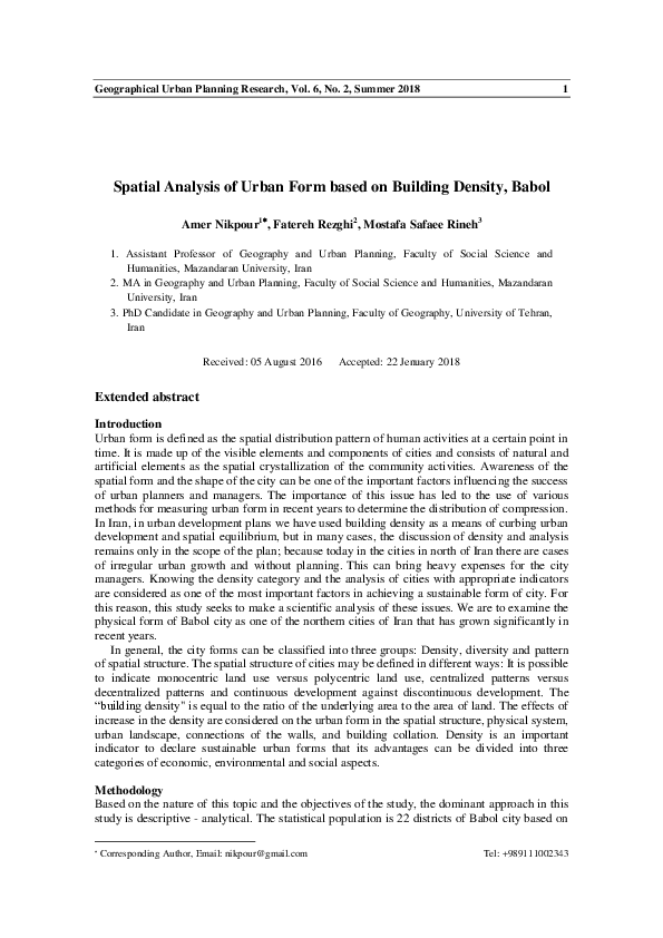 (PDF) Spatial Analysis of Urban Form based on Building Density, Babol