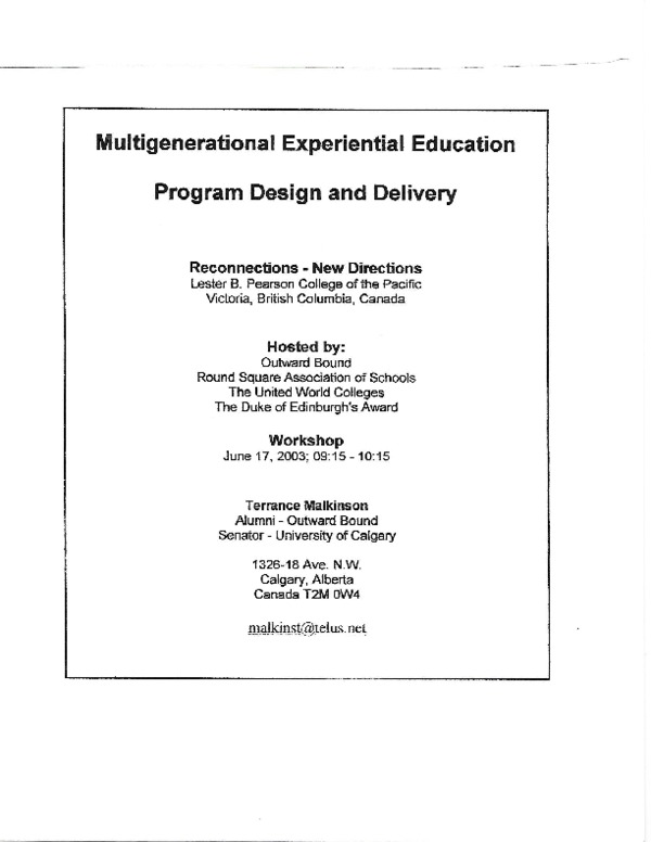(PDF) Multigenerational Experiential Education Program Design and Delivery