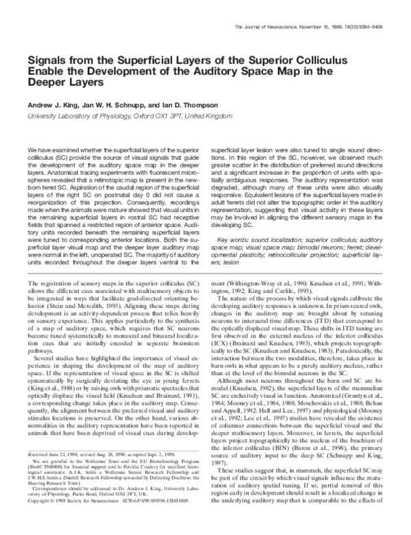 (PDF) Signals from the Superficial Layers of the Superior Colliculus ...