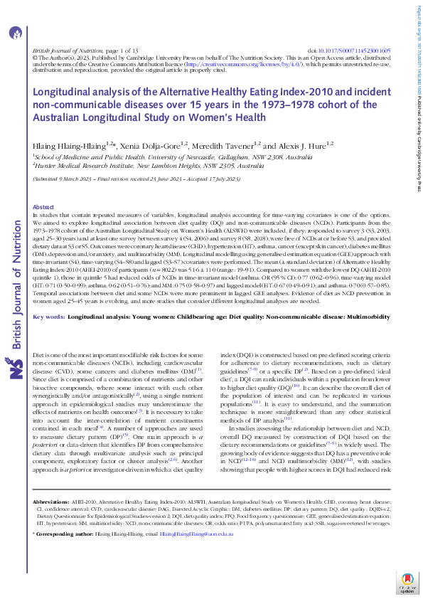 (PDF) Longitudinal analysis of the Alternative Healthy Eating Index ...