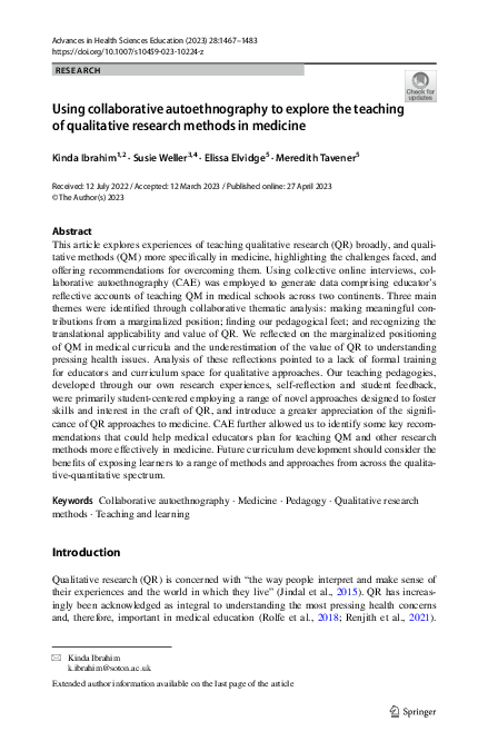 (PDF) Using collaborative autoethnography to explore the teaching of ...