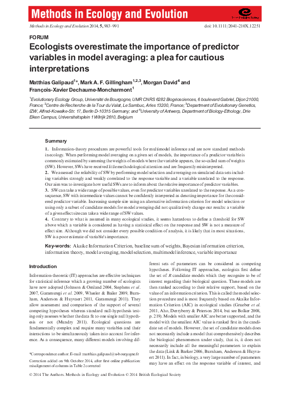 (PDF) Ecologists overestimate the importance of predictor variables in ...