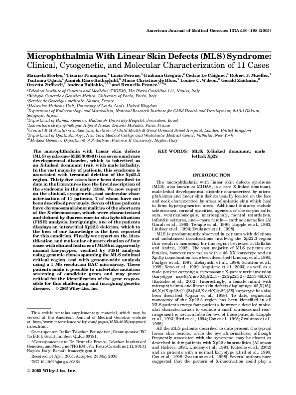 (PDF) Microphthalmia with linear skin defects (MLS) syndrome evaluated ...