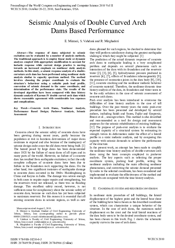 (PDF) Seismic Analysis of Double Curved Arch Dams Based Performance