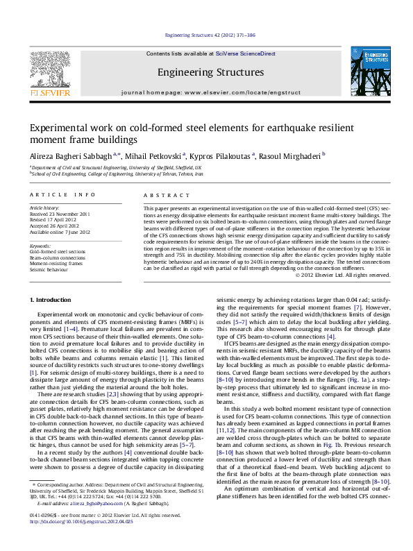 (PDF) Experimental work on cold-formed steel elements for earthquake ...
