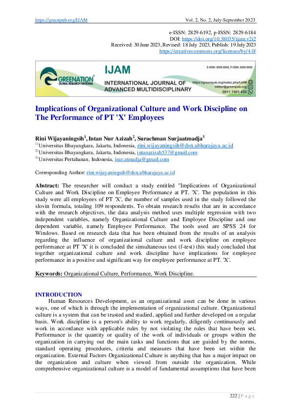 (PDF) Implications of Organizational Culture and Work Discipline on The ...