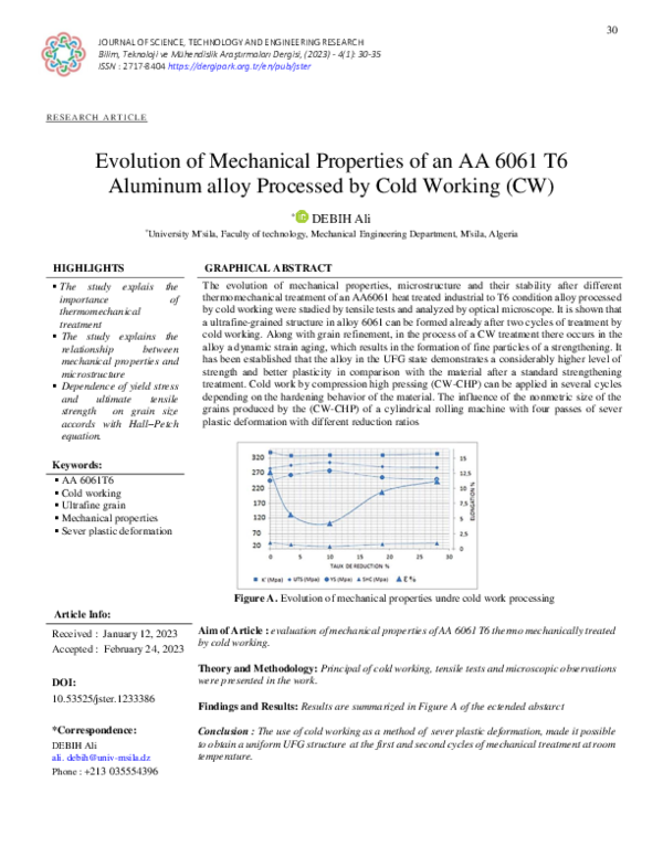 (PDF) Evolution of Mechanical Properties of an AA 6061 T6 Aluminum ...