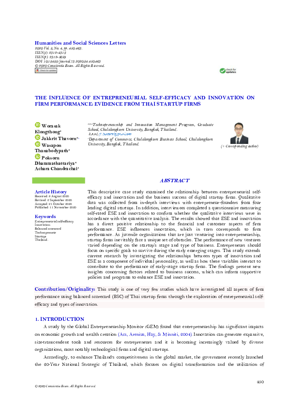 (PDF) The Influence of Entrepreneurial Self-Efficacy and Innovation on ...