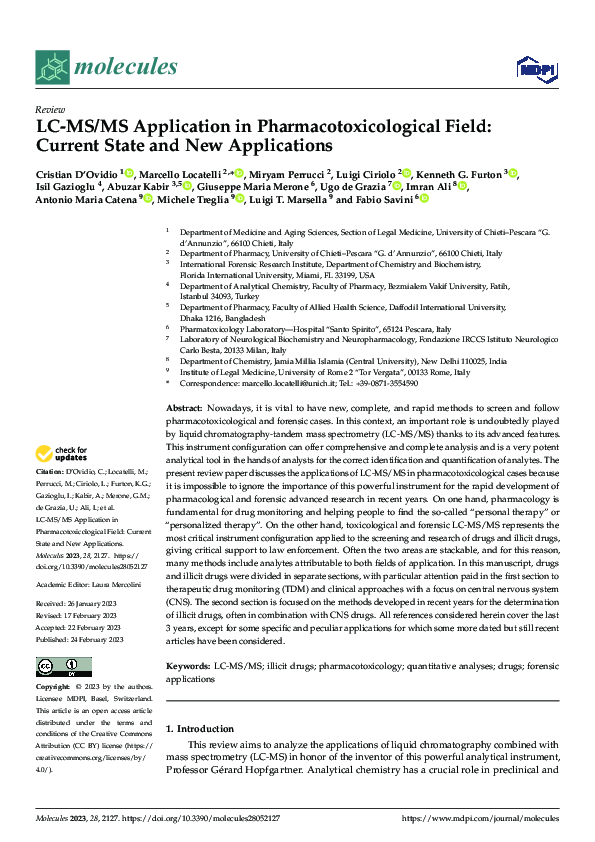 (PDF) LC-MS/MS Application in Pharmacotoxicological Field: Current ...