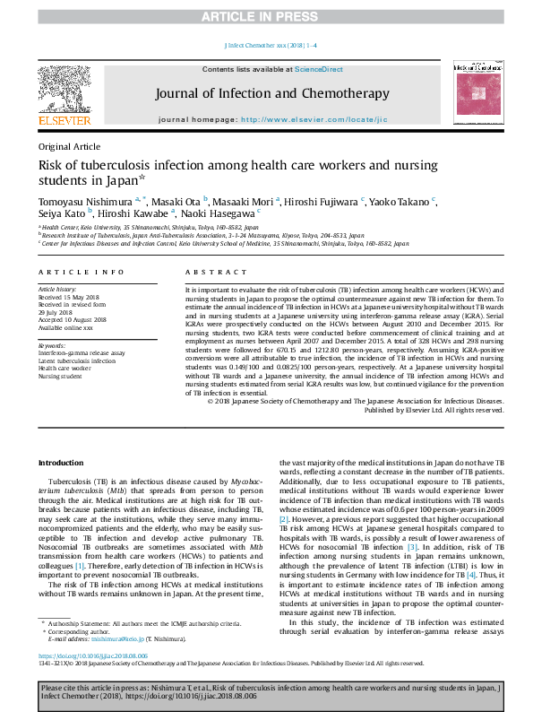 (PDF) Risk of tuberculosis infection among health care workers and ...