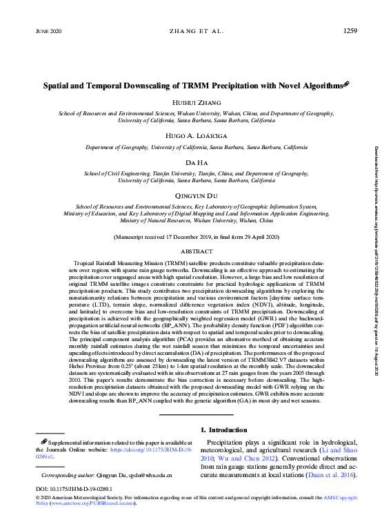(PDF) Spatial and Temporal Downscaling of TRMM Precipitation with Novel ...