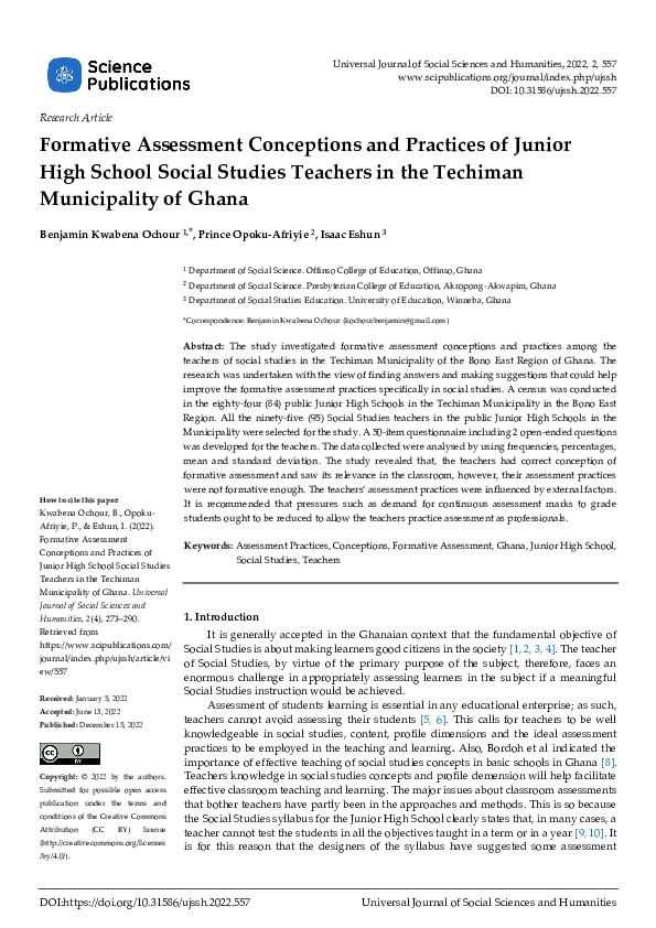 (PDF) Formative Assessment Conceptions and Practices of Junior High ...
