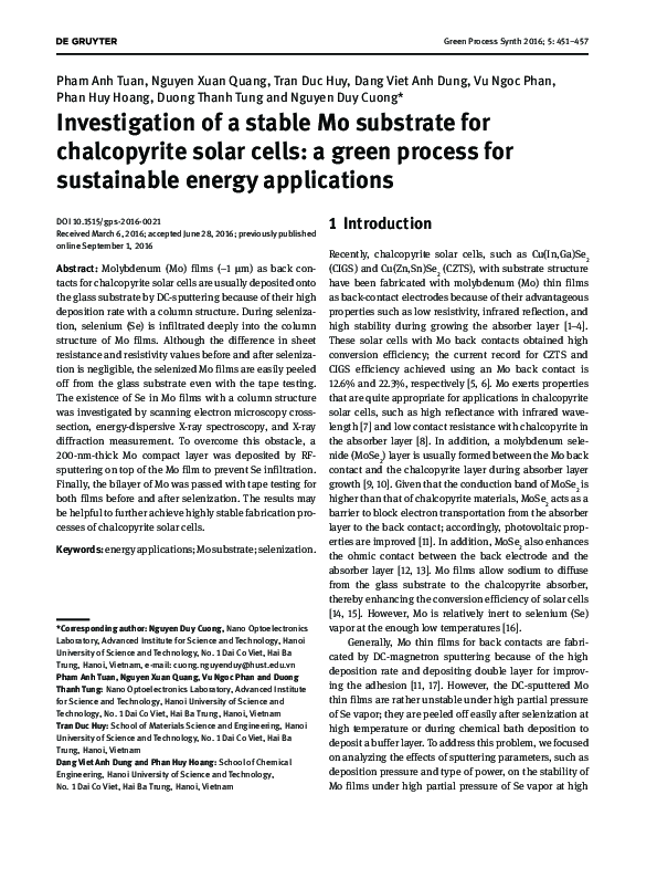 (PDF) Investigation of a stable Mo substrate for chalcopyrite solar ...