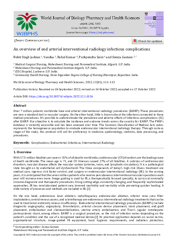(PDF) An overview of end arterial interventional radiology infectious ...