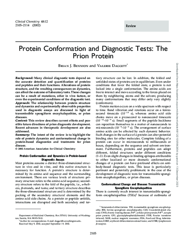 (PDF) Protein conformation and diagnostic tests: the prion protein