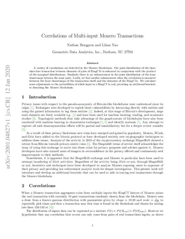 (PDF) Correlations of Multi-input Monero Transactions