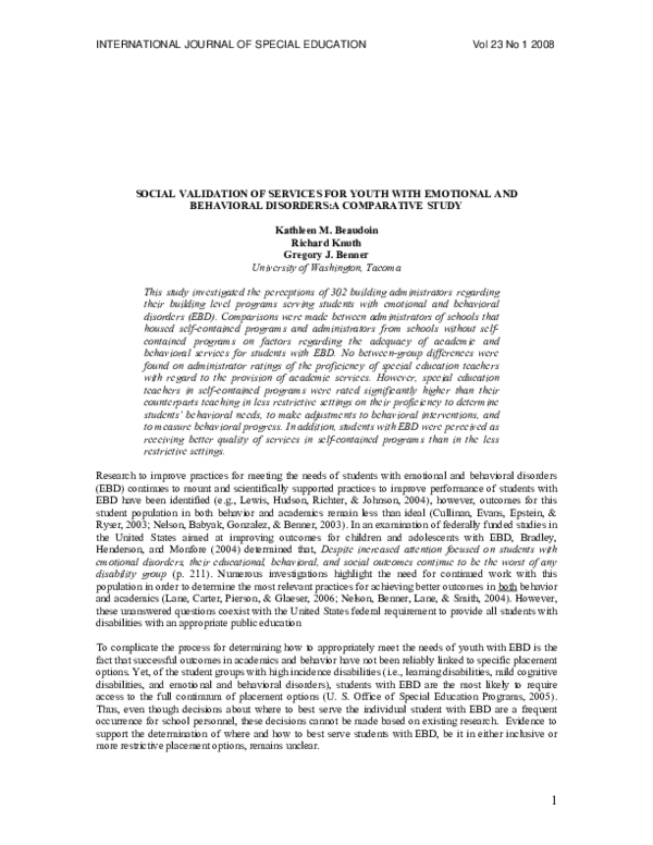 (PDF) Social Validation of Services for Youth with Emotional and ...