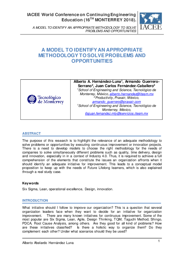 (PDF) A Model to Identify an Appropriate Methodology to Solve Problems ...