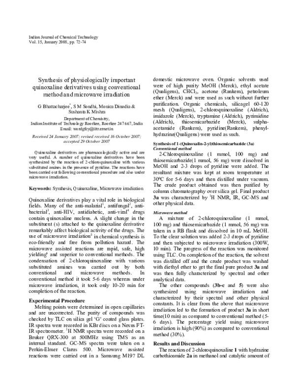 (PDF) Synthesis of physiologically important quinoxaline derivatives ...