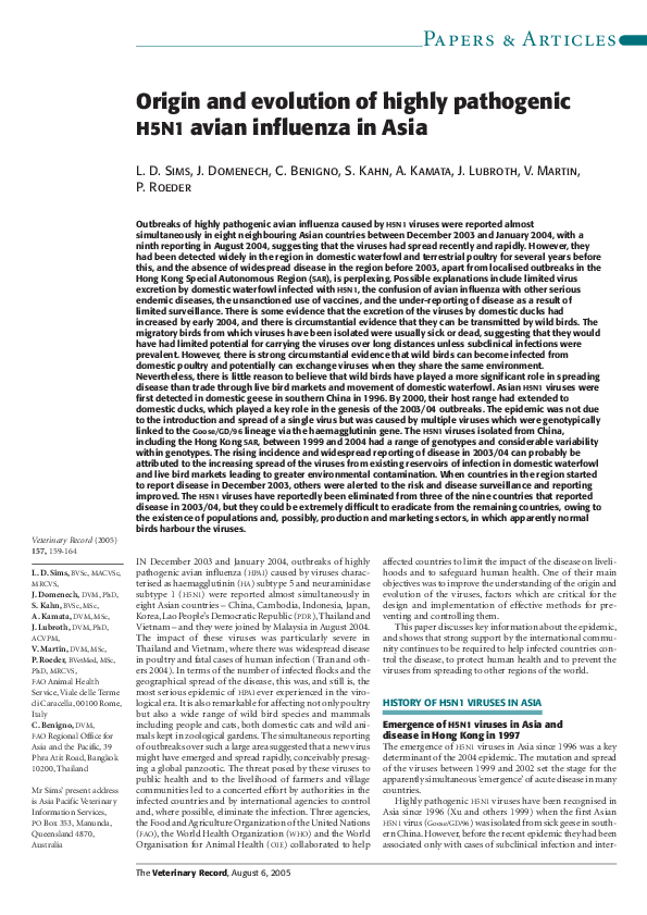 (PDF) Origin and evolution of highly pathogenic H5N1 avian influenza in ...