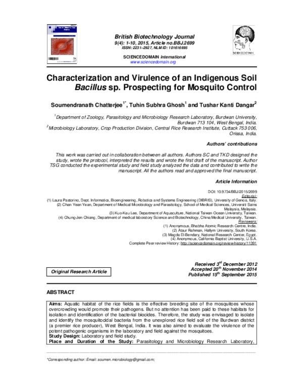 (PDF) Characterization and Virulence of an Indigenous Soil Bacillus sp ...