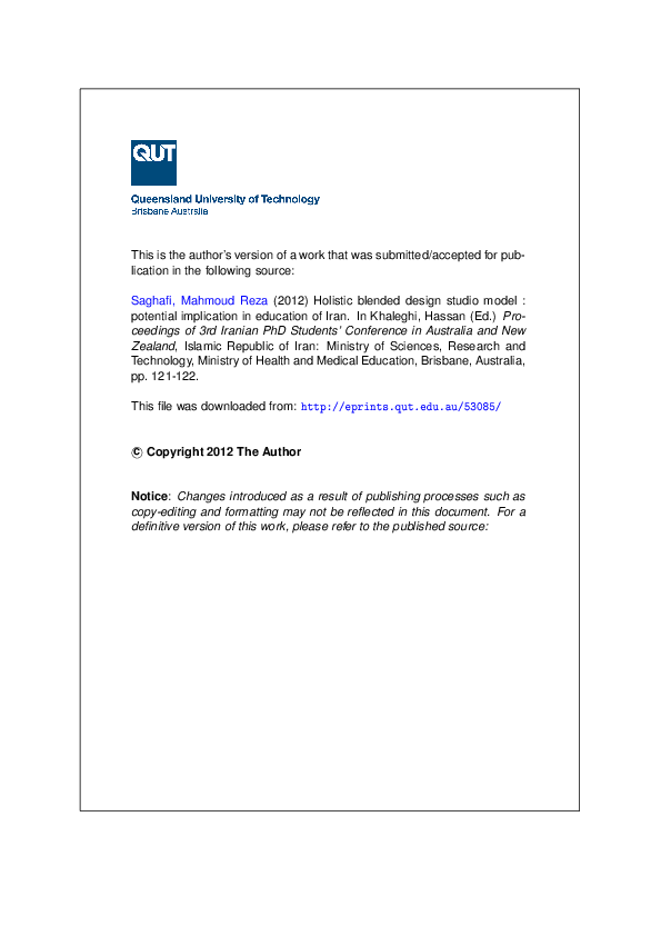 (PDF) Holistic blended design studio model: Potential implication in ...