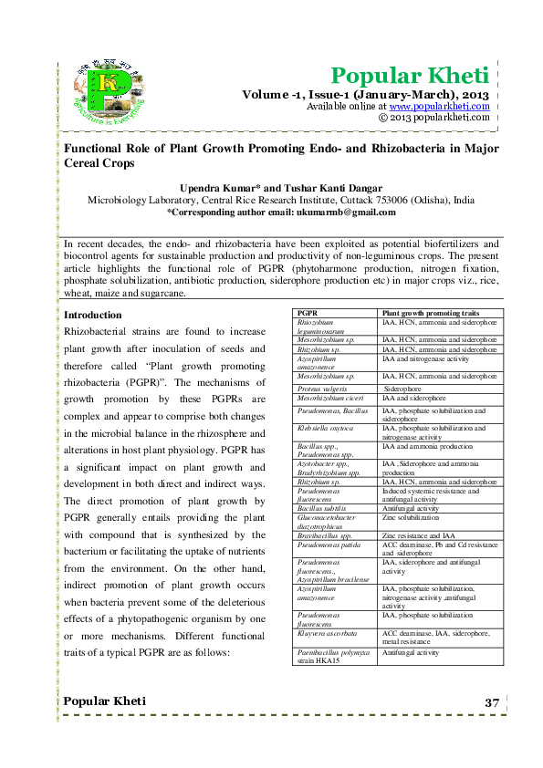 (PDF) Functional Role of Plant Growth Promoting Endo-and Rhizobacteria ...