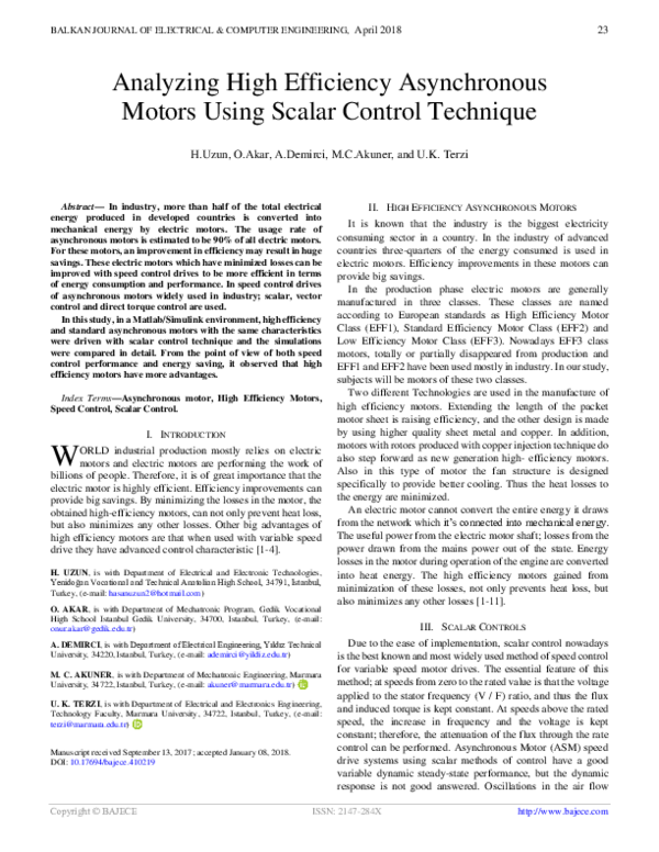(PDF) Analyzing High Efficiency Asynchronous Motors Using Scalar ...