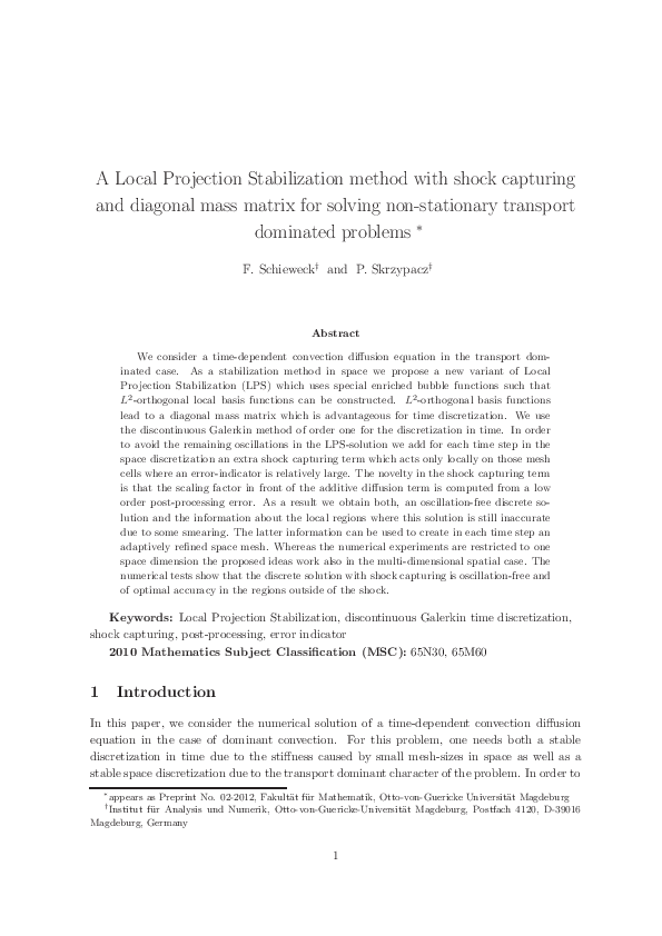 (PDF) A Local Projection Stabilization Method with Shock Capturing and ...