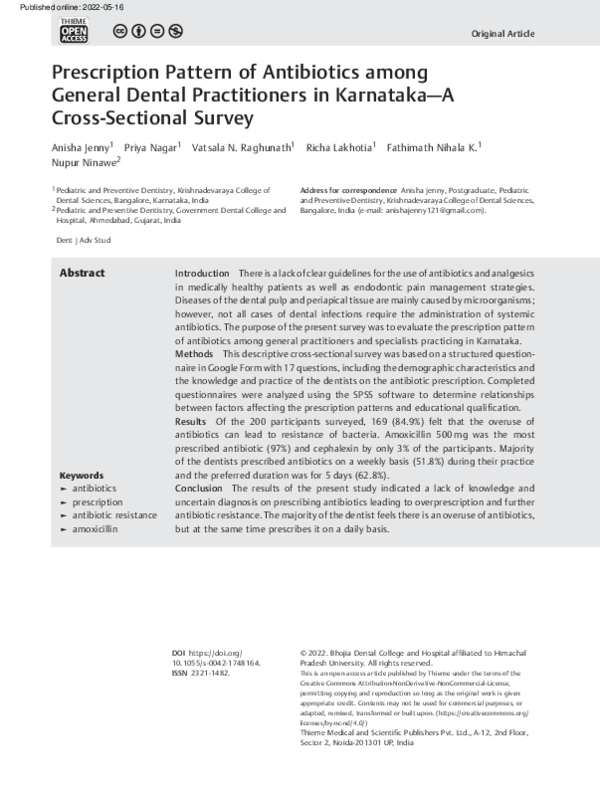 (PDF) Prescription Pattern of Antibiotics among General Dental ...