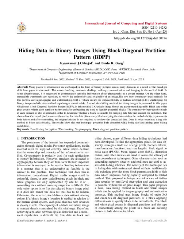 (PDF) Hiding Data in Binary Images Using Block-Diagonal Partition Pattern