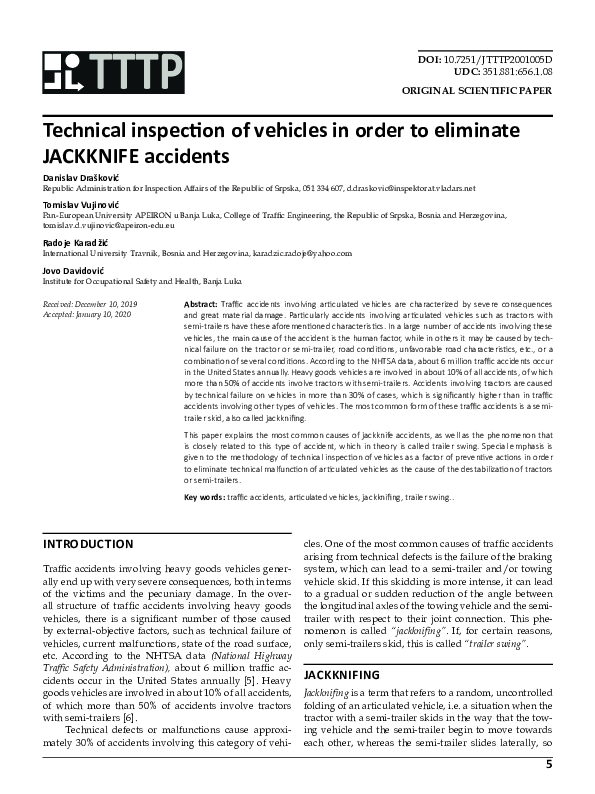 (PDF) Technical inspection of vehicles in order to eliminate JACKKNIFE ...
