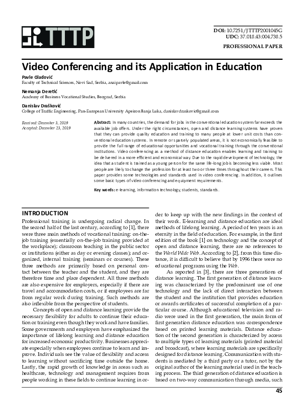 (PDF) Video Conferencing and its Application in Education