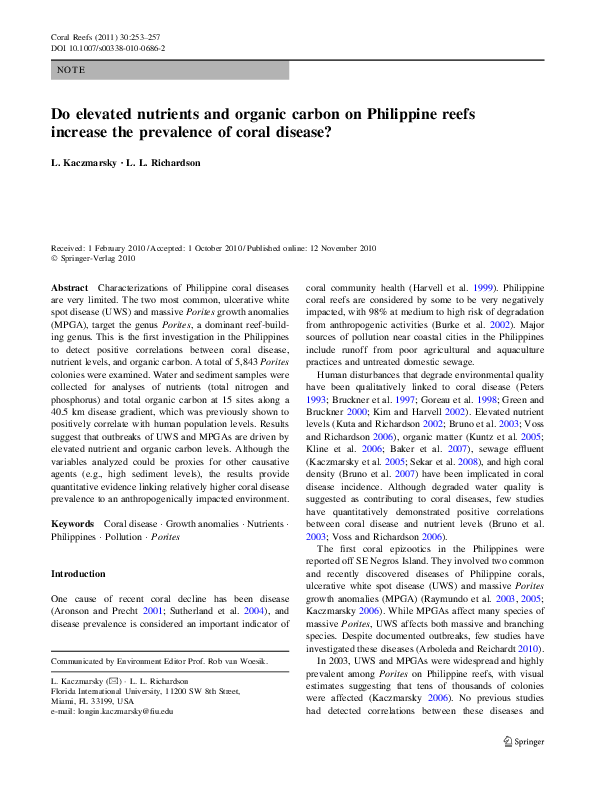 View of (PDF) Do elevated nutrients and organic carbon on Philippine reefs ...